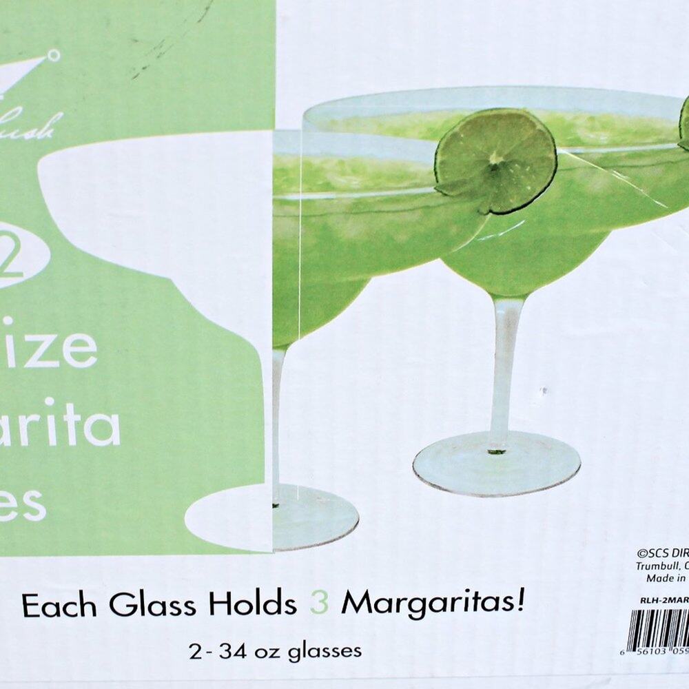 Royal Lush Set of 2 Margarita Glasses 34 OZ  per glass XL Gag Gift Party